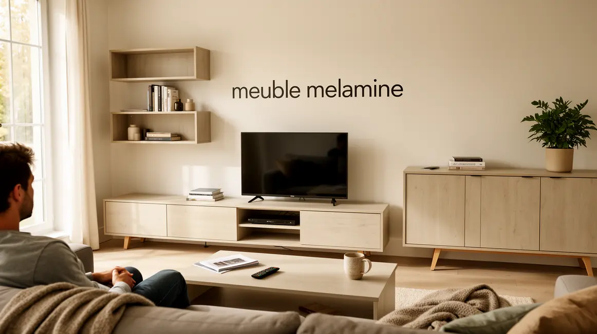 salon moderne meuble melamine surfaces lisses