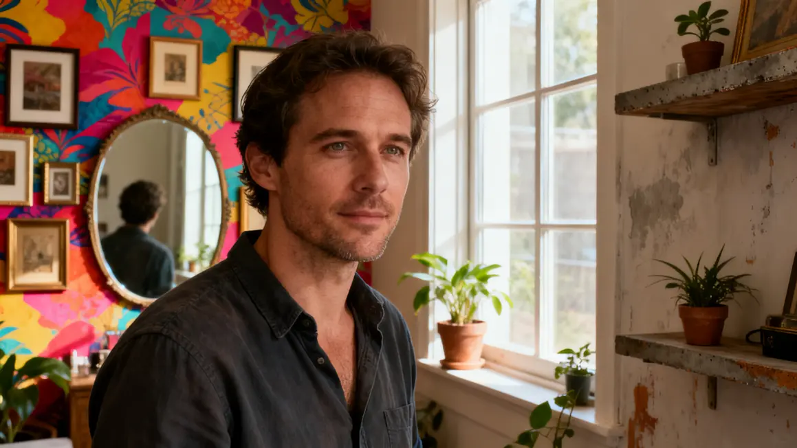 Mur d'accent décoré avec cadres plantes et miroir