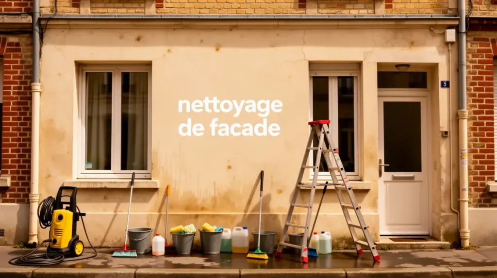 nettoyage de facade maison avec outils