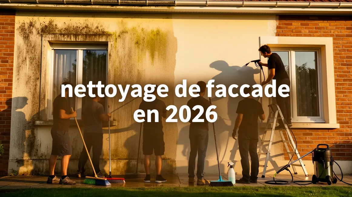 nettoyage façade 2026 maison équipe outils balai-brosse zone propre sale