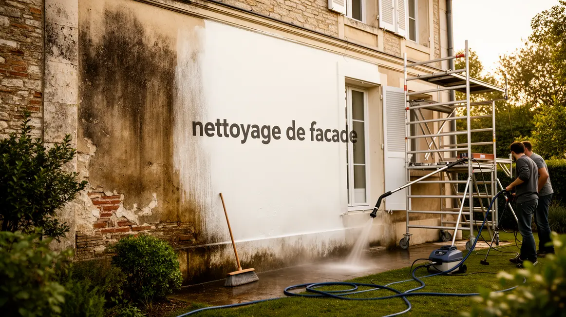 maison facade nettoyee outils vegetation texte nettoyage facade