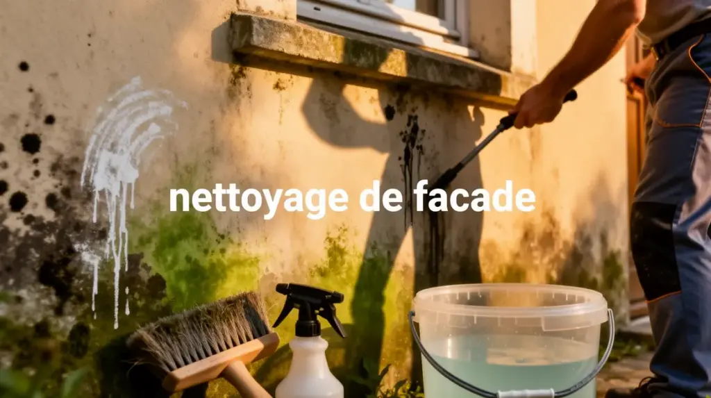 façade maison salie outils nettoyage