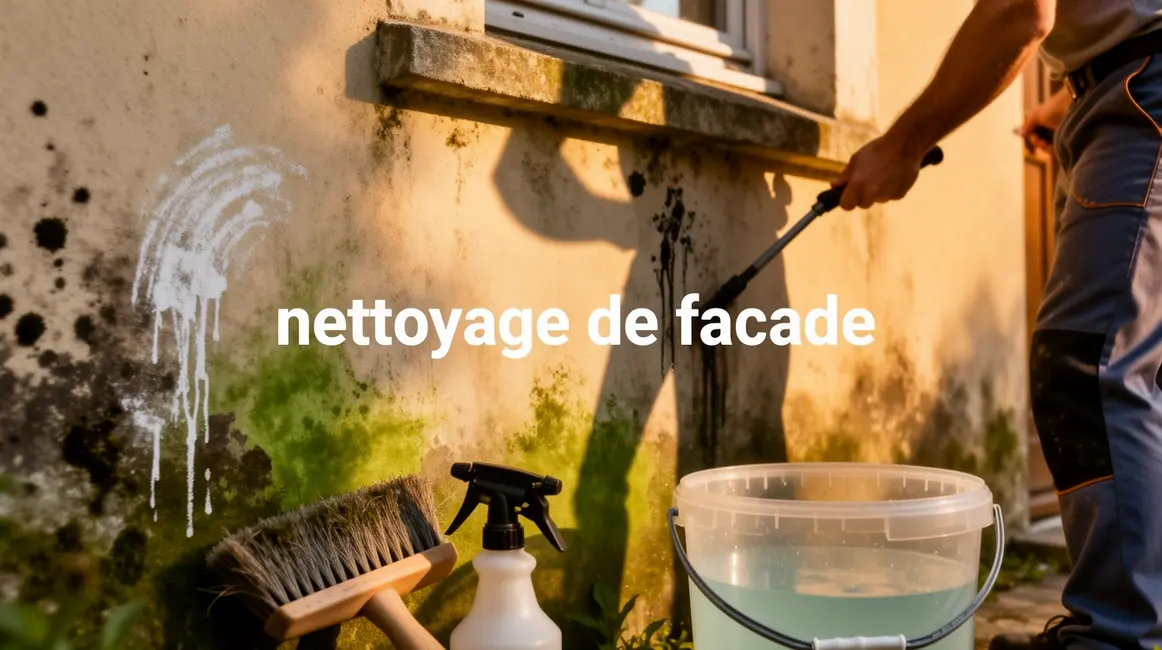 façade maison salie outils nettoyage