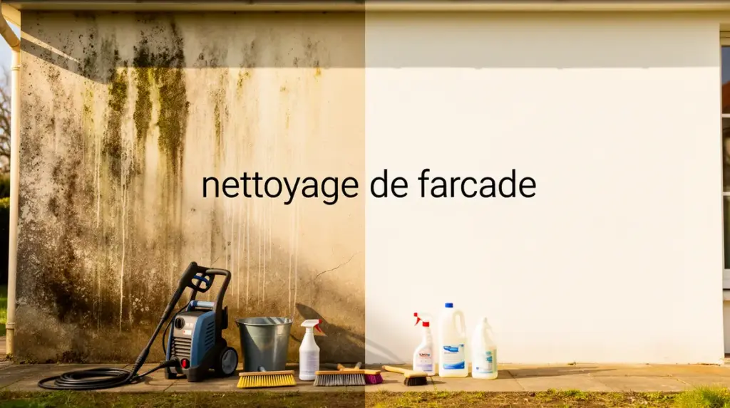 image nettoyage facade maison mur sale propre outils