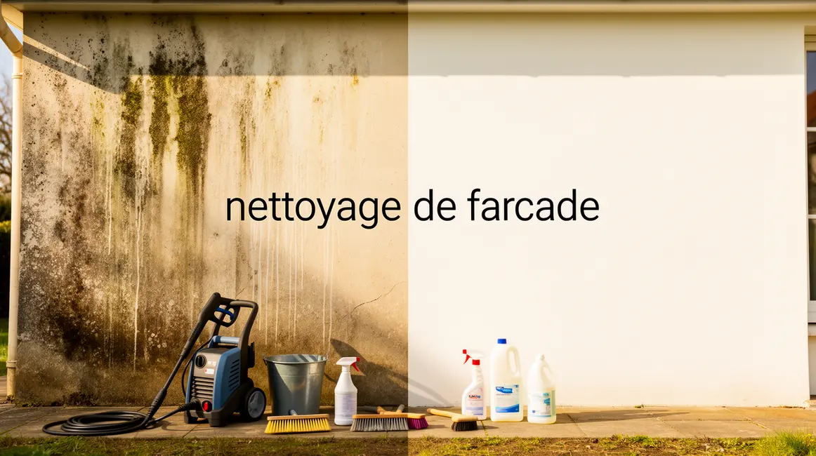 image nettoyage facade maison mur sale propre outils