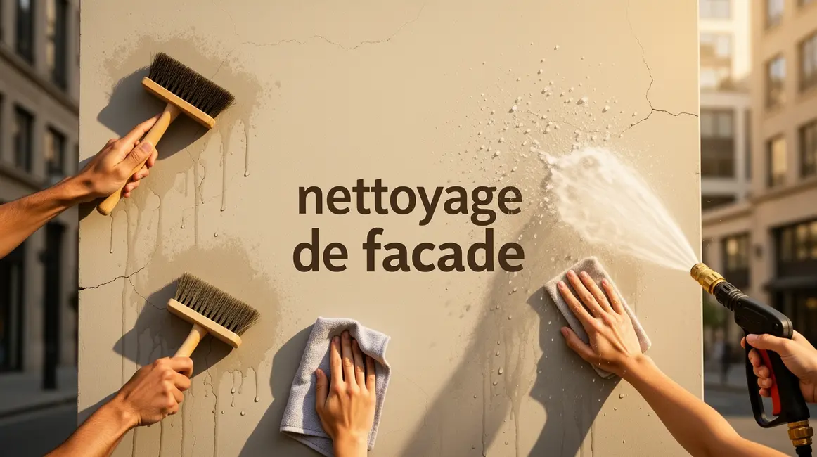 nettoyage de façade : priorités à vérifier en premier 1 Nettoyage façade mains outils brosse chiffon jet architecture