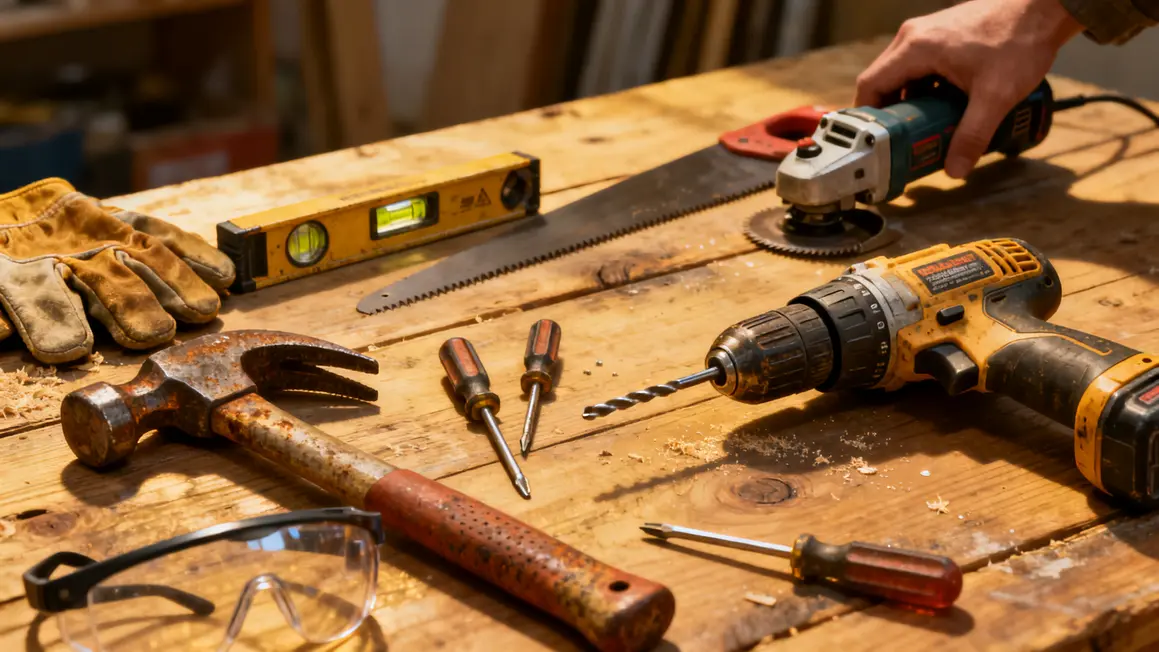 bricolage maison : bonnes pratiques pour un résultat durable 3 outils standards et protections sur plan de travail bricolage maison