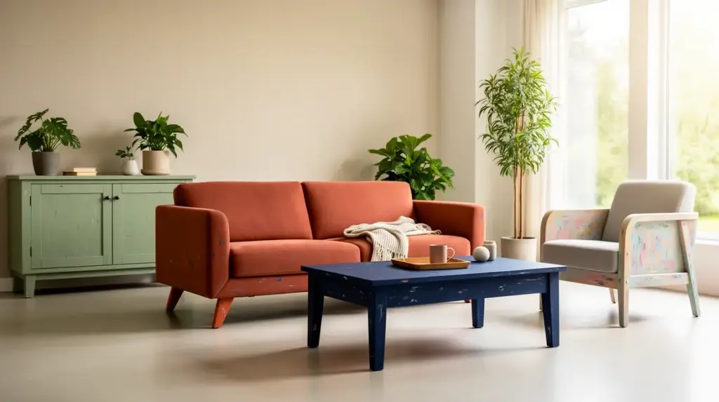 Salon lumineux meubles peints terracotta sauge bleu nuit pastels 2026