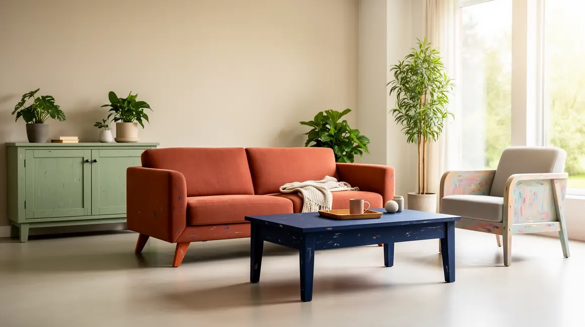 Salon lumineux meubles peints terracotta sauge bleu nuit pastels 2026