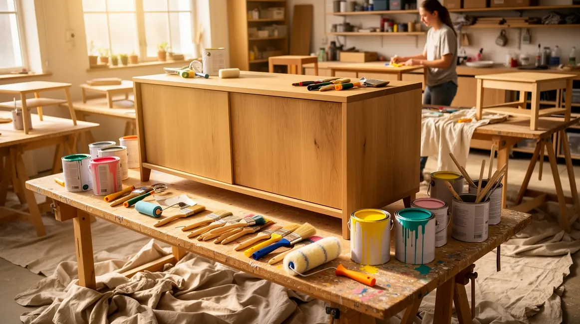 atelier diy peinture meuble plan de travail avec outils