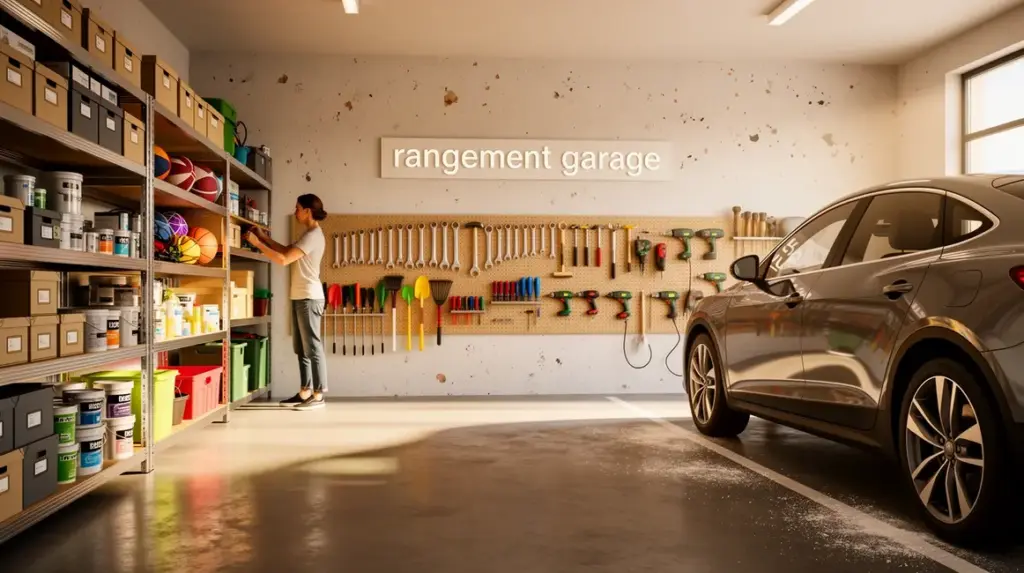 Vue d'un garage bien range panorama et zonage