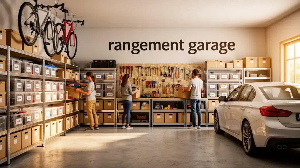 garage fonctionnel range et organise avec etageres et boites