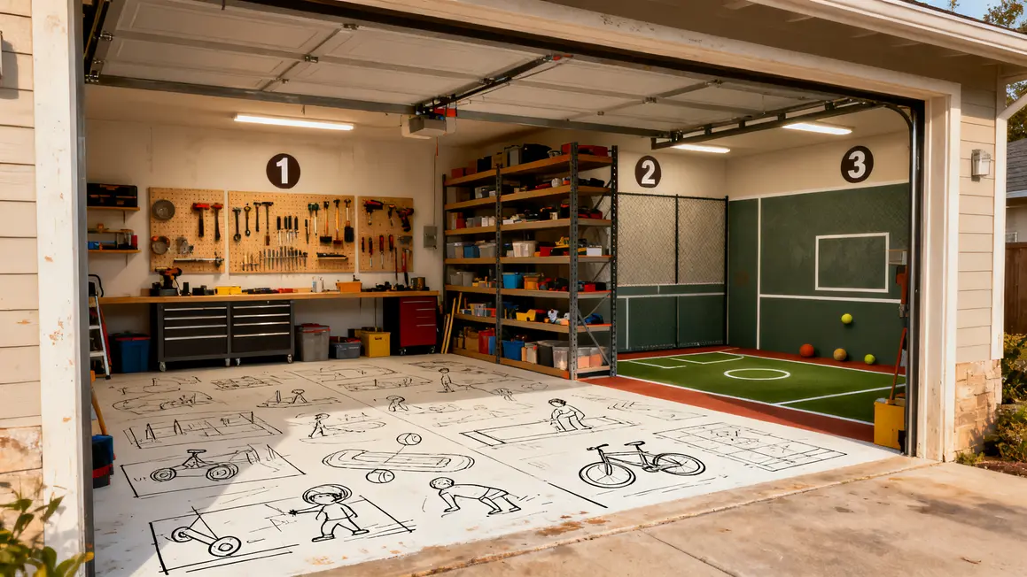 rangement garage : erreurs fréquentes à éviter 3 Garage organisé en zones, rangement garage sport et bricolage