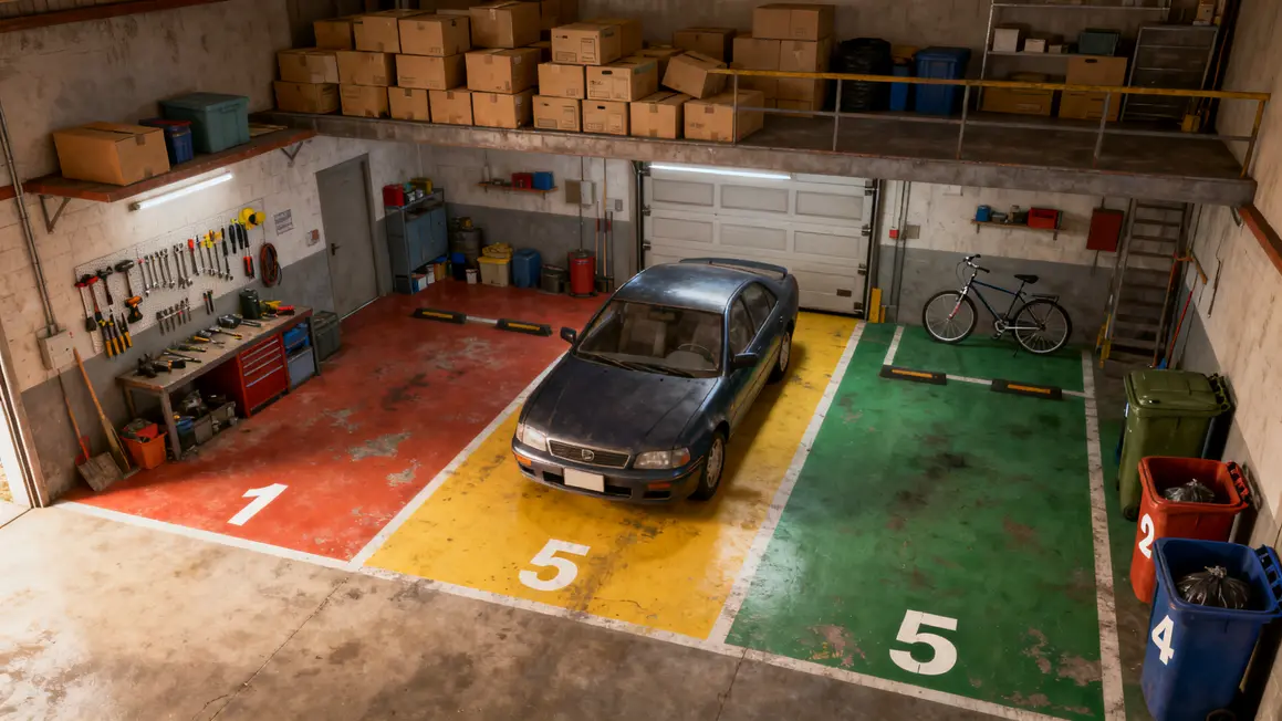rangement garage : avantages, limites et alternatives en petit budget 2 garage optimise avec zones rangees dediees et numerotees