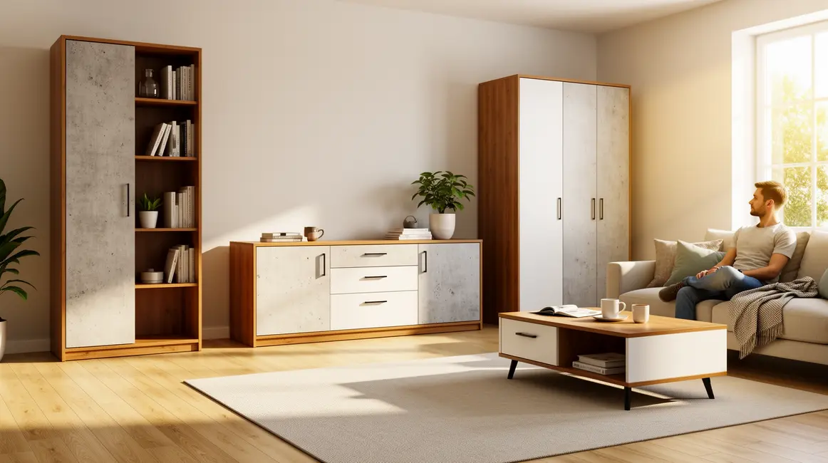 Bien choisir meuble mélaminé : méthode simple et fiable en petit budget 7 Meubles melamine design bois beton blanc dans salon