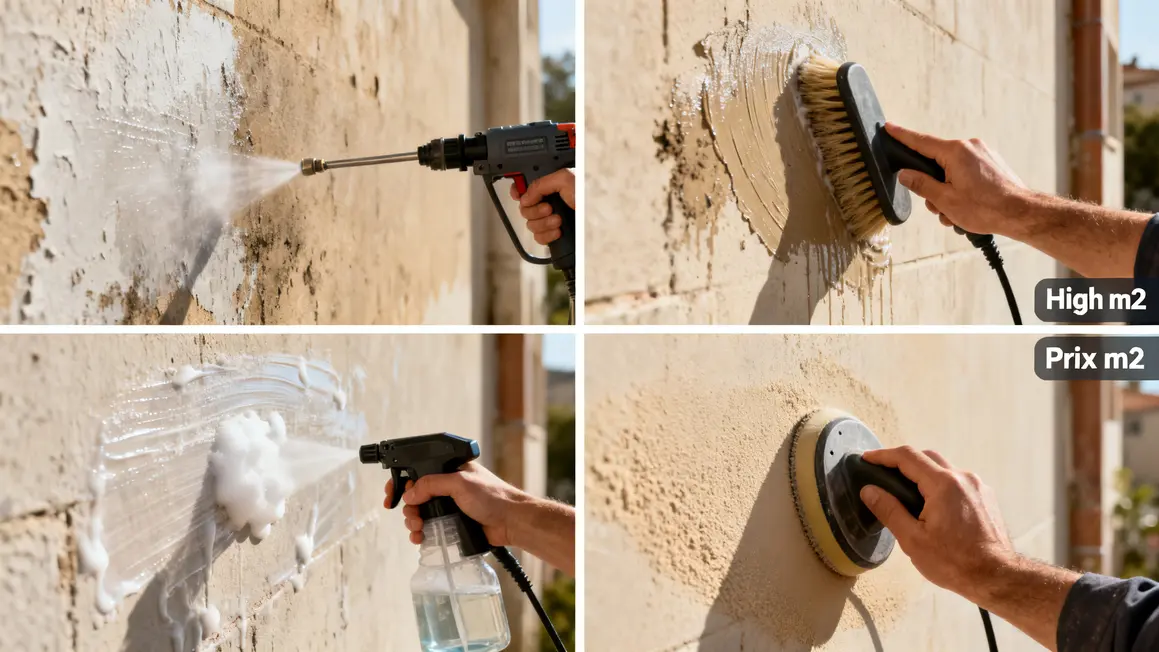 nettoyage de façade : critères de choix vraiment utiles en petit budget 3 techniques nettoyage facade haute pression brossage antimousse sablage