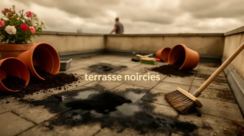 terrasse noircie humidité nettoyage pots