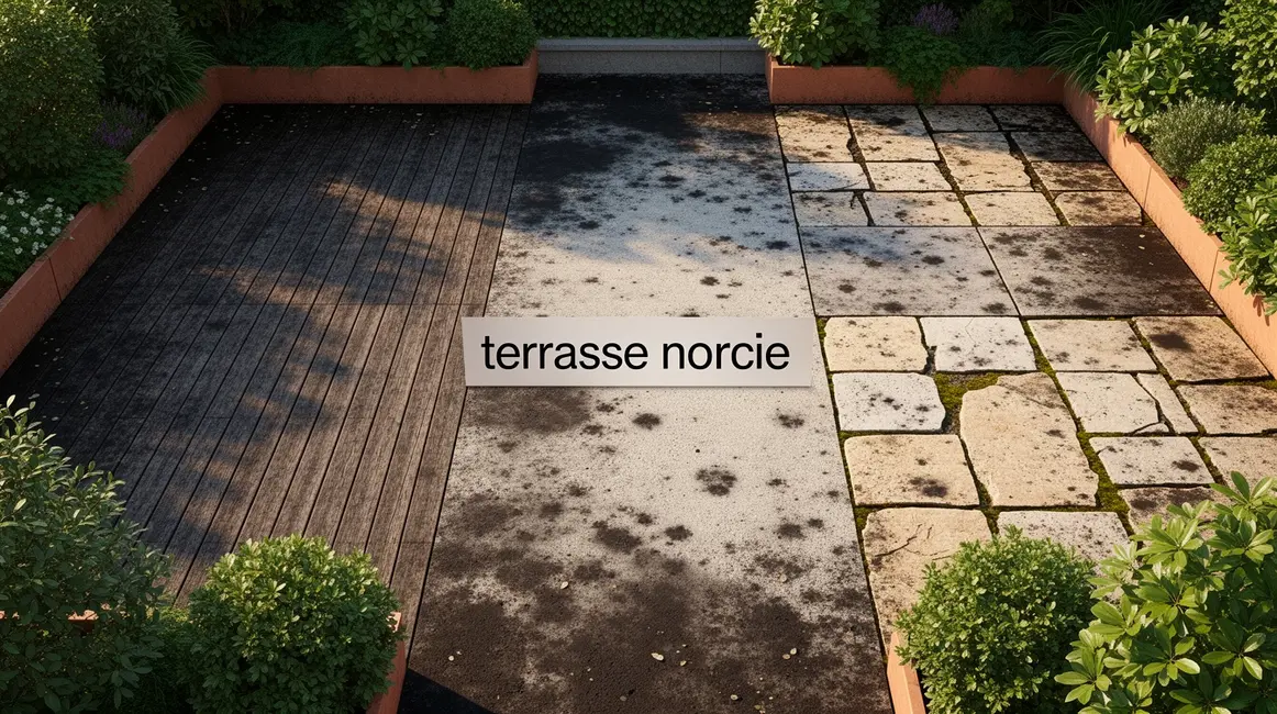 Terrasse exterieure noircie avant apres tous materiaux