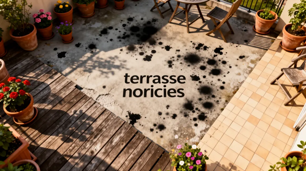 terrasse noircies traces noires vue plongeante materiau