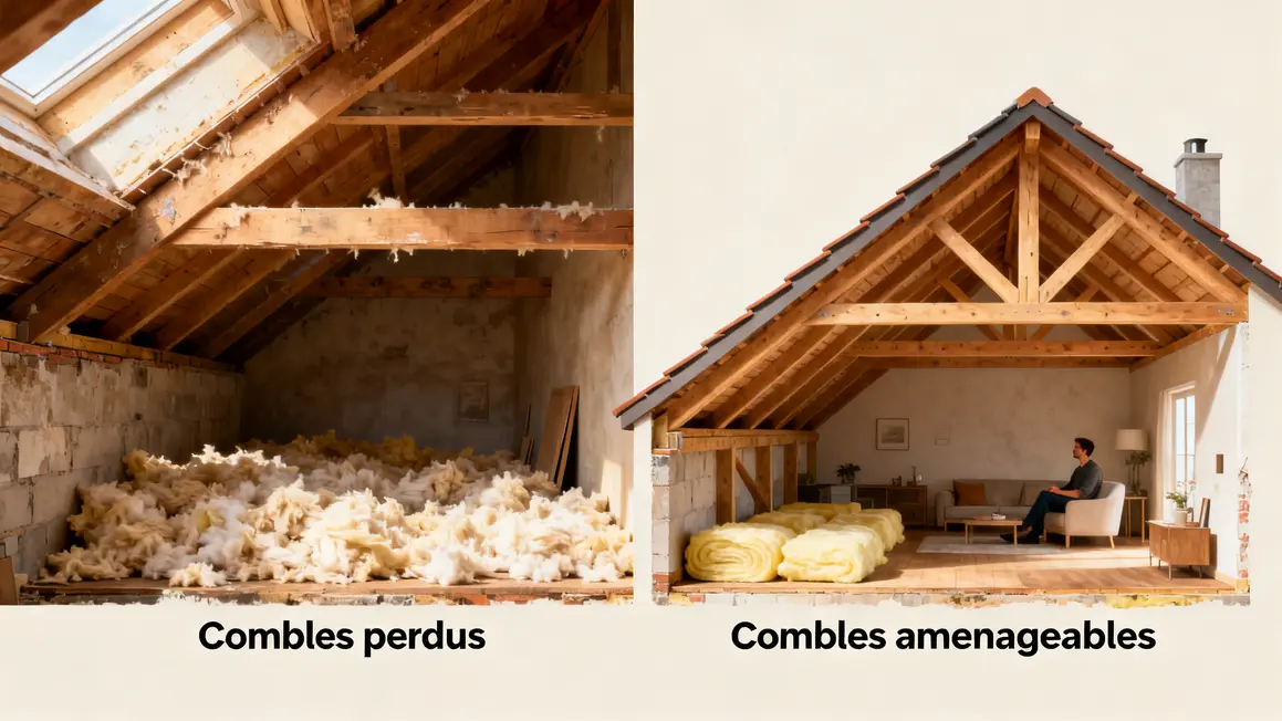Bien choisir isolation des combles : méthode simple et fiable en petit budget 3 Illustration combles perdus isolés, combles aménageables avec isolant