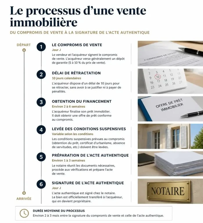 Acte de vente immobilier : le guide complet pour sécuriser votre transfert de propriété 2 Processus chronologique de l'acte de vente immobilier