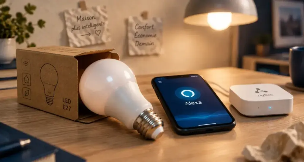 Ampoules connectees Alexa : ampoule LED E27 et mini pont ZigBee