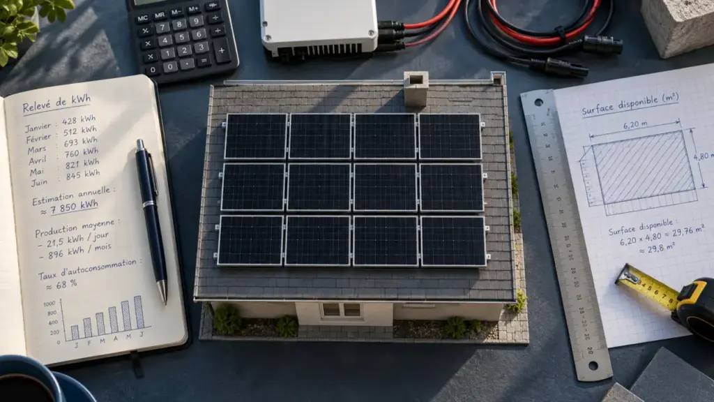 Combien de panneau solaire pour une maison de 80m2 ? Mesurer la surface de toiture.