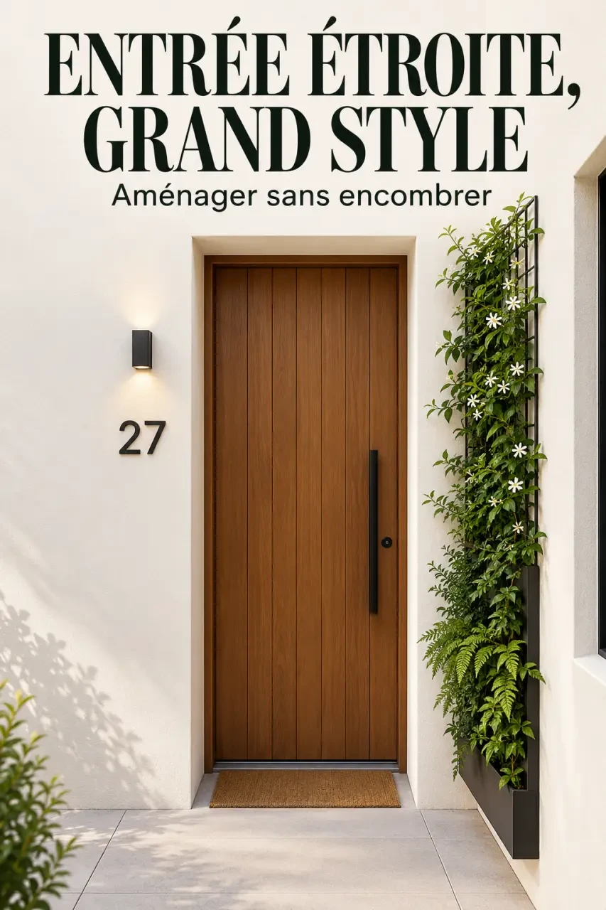 Idée déco extérieur devant maison : une entrée accueillante, pas un espace encombré 2 Idée déco extérieur devant maison pour une entrée étroite sans jardin avec jardinière verticale et éclairage