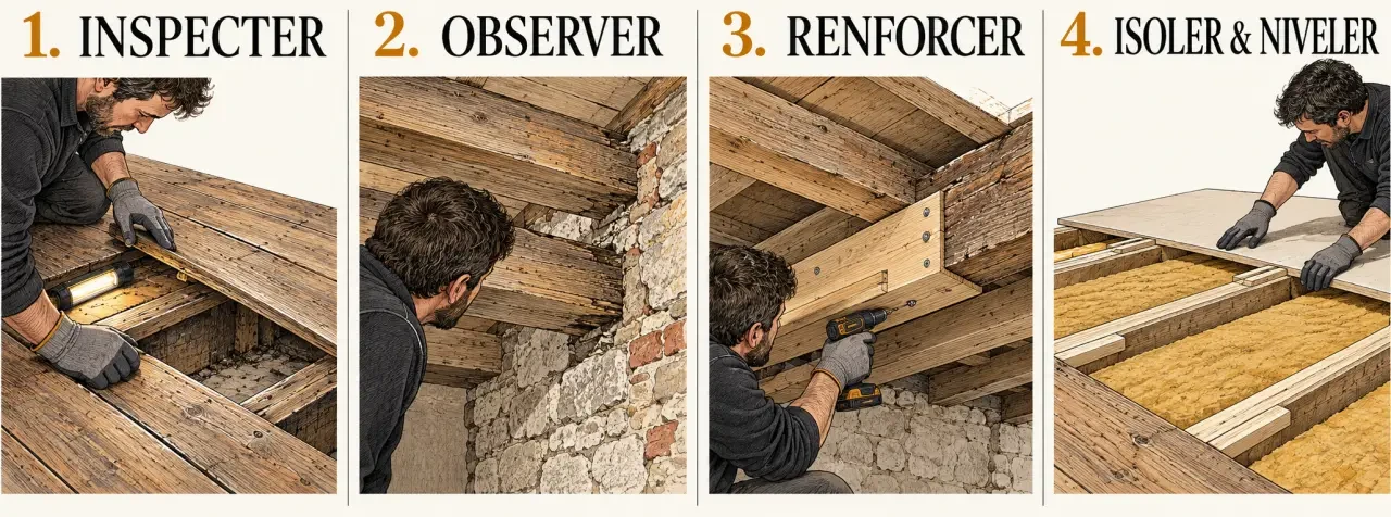 Rénovation plancher maison ancienne : diagnostic, renforcement des solives et remise à niveau
