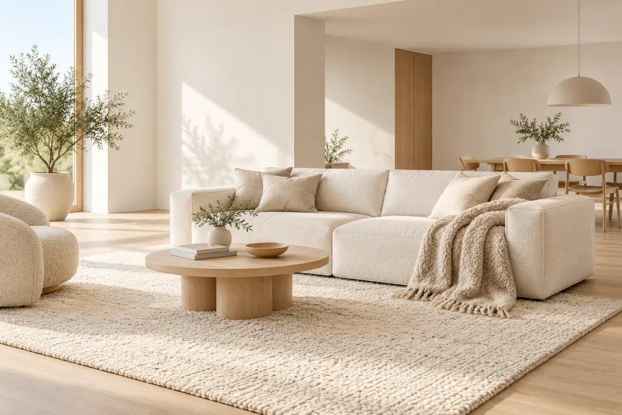 Déco scandinave cocooning : un salon doux et lumineux, sans accumulation 2 Salon aménagé avec une déco scandinave cocooning, bois clair et textiles chaleureux