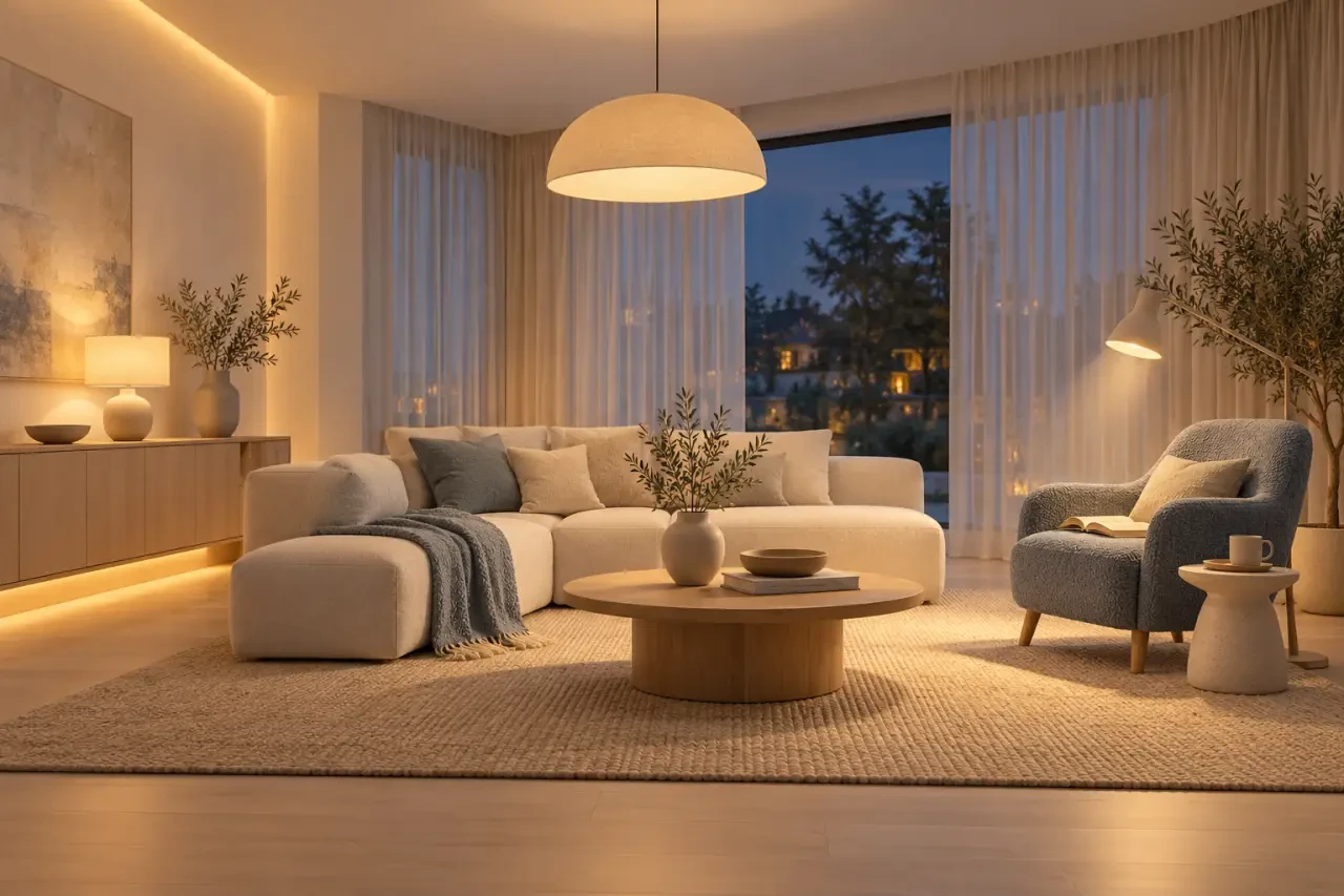 Déco scandinave cocooning : un salon doux et lumineux, sans accumulation 3 Éclairage chaleureux dans une pièce avec une déco scandinave cocooning